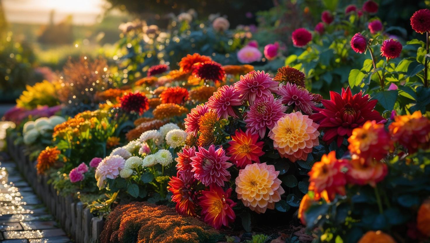 Chrysanthemen im Staudenbeet