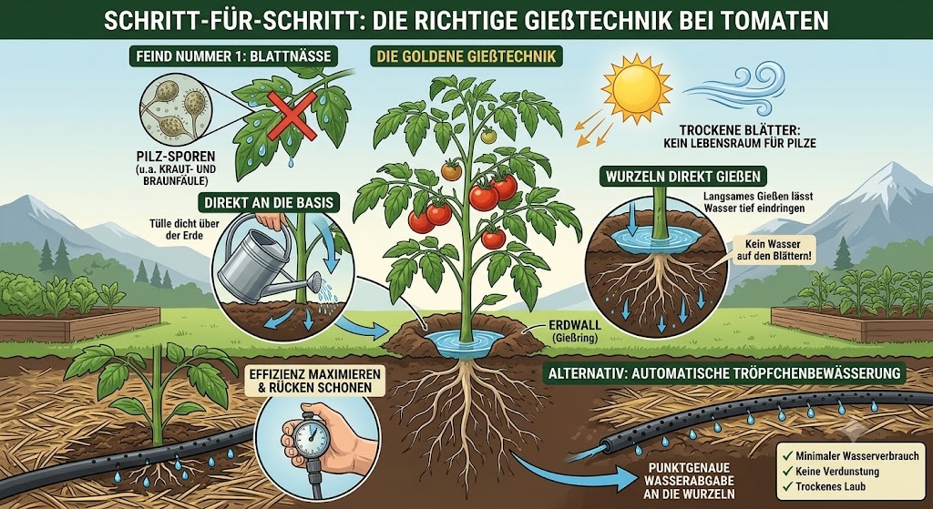 Perfekte Bewässerung direkt im Wurzelbereich bei absolut trockener Laubkrone