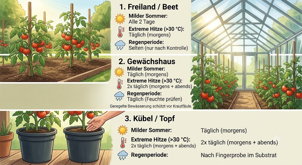 Tomaten im Gewächshaus bewässern