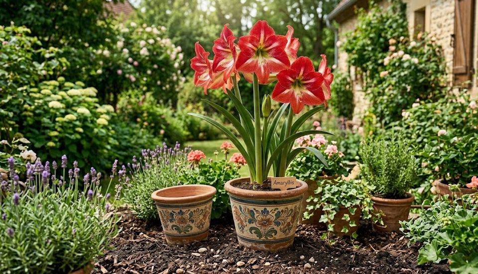 Amaryllis Ritterstern Blüte im Garten